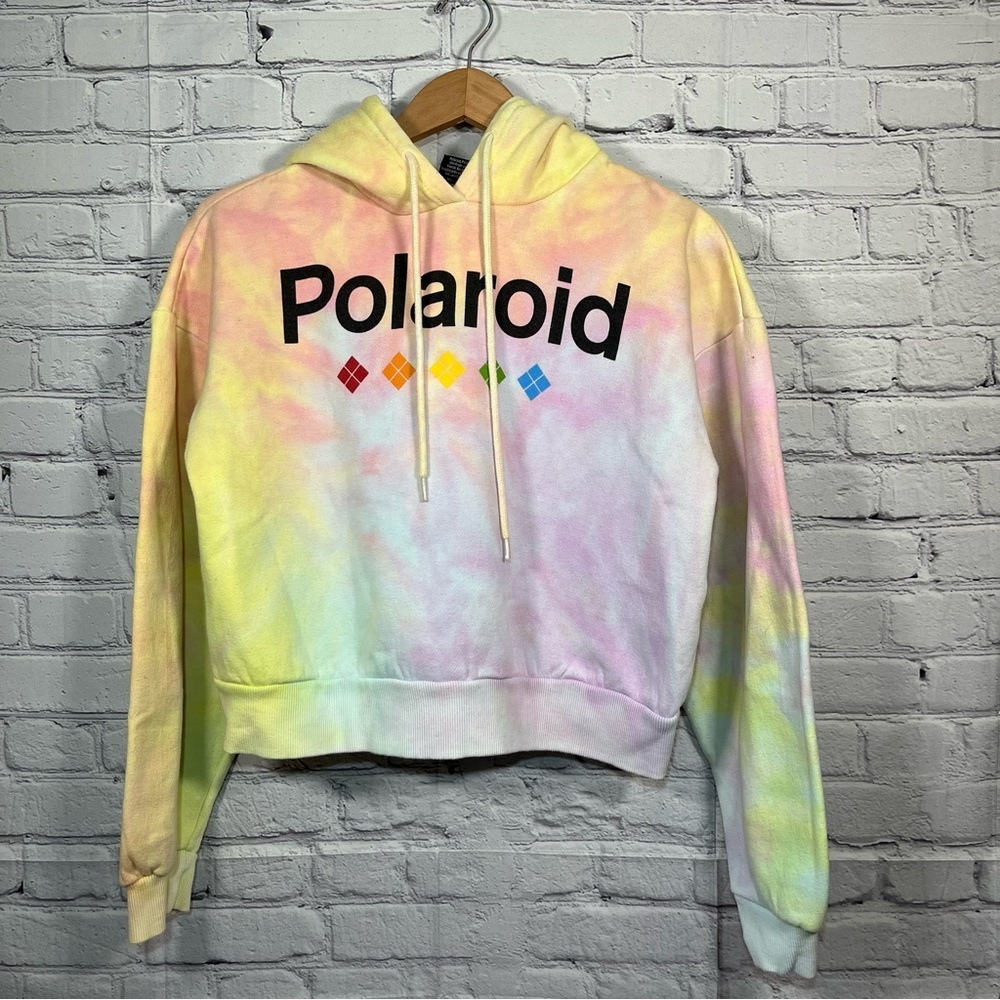 Polaroid Tie Dye Cropped Sweatshirt Hoodie Womens Size Medium Pullover Fleece